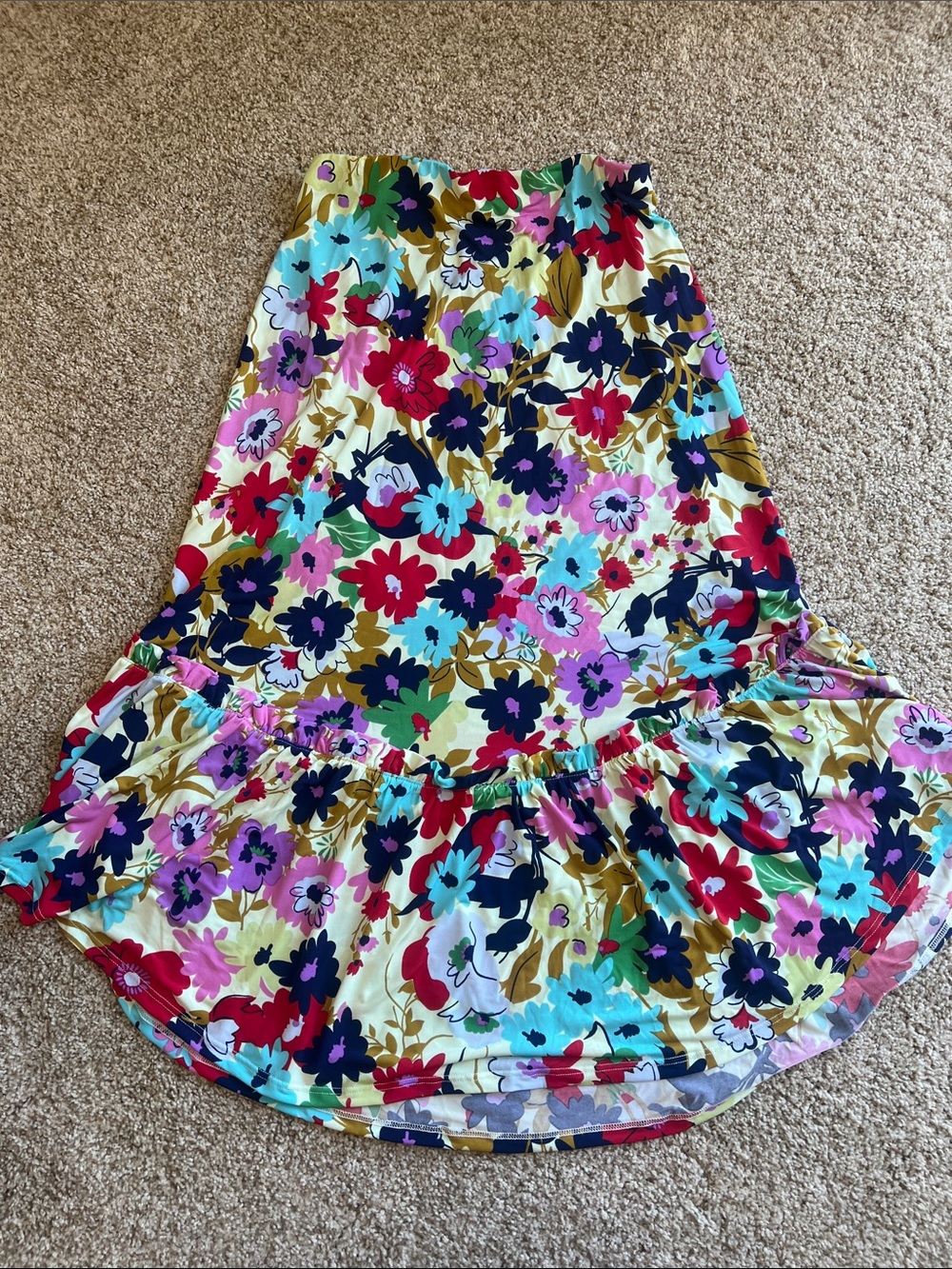 Yellow Floral High-Low Maxi Skirt with Ruffle Hemline